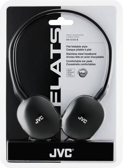 JVC Flats On-Ear Wired Headphones Flat Foldable 30mm Driver, Soft Ear-Pads for Comfort – Steel Headband - Lightweight & Portable 3.5mm Slim Plug - (Black)