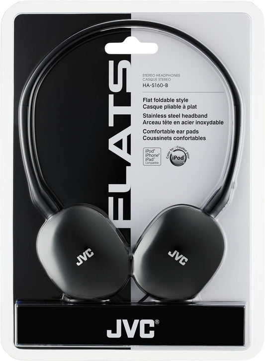 JVC Flats On-Ear Wired Headphones Flat Foldable 30mm Driver, Soft Ear-Pads for Comfort – Steel Headband - Lightweight & Portable 3.5mm Slim Plug - (Black)
