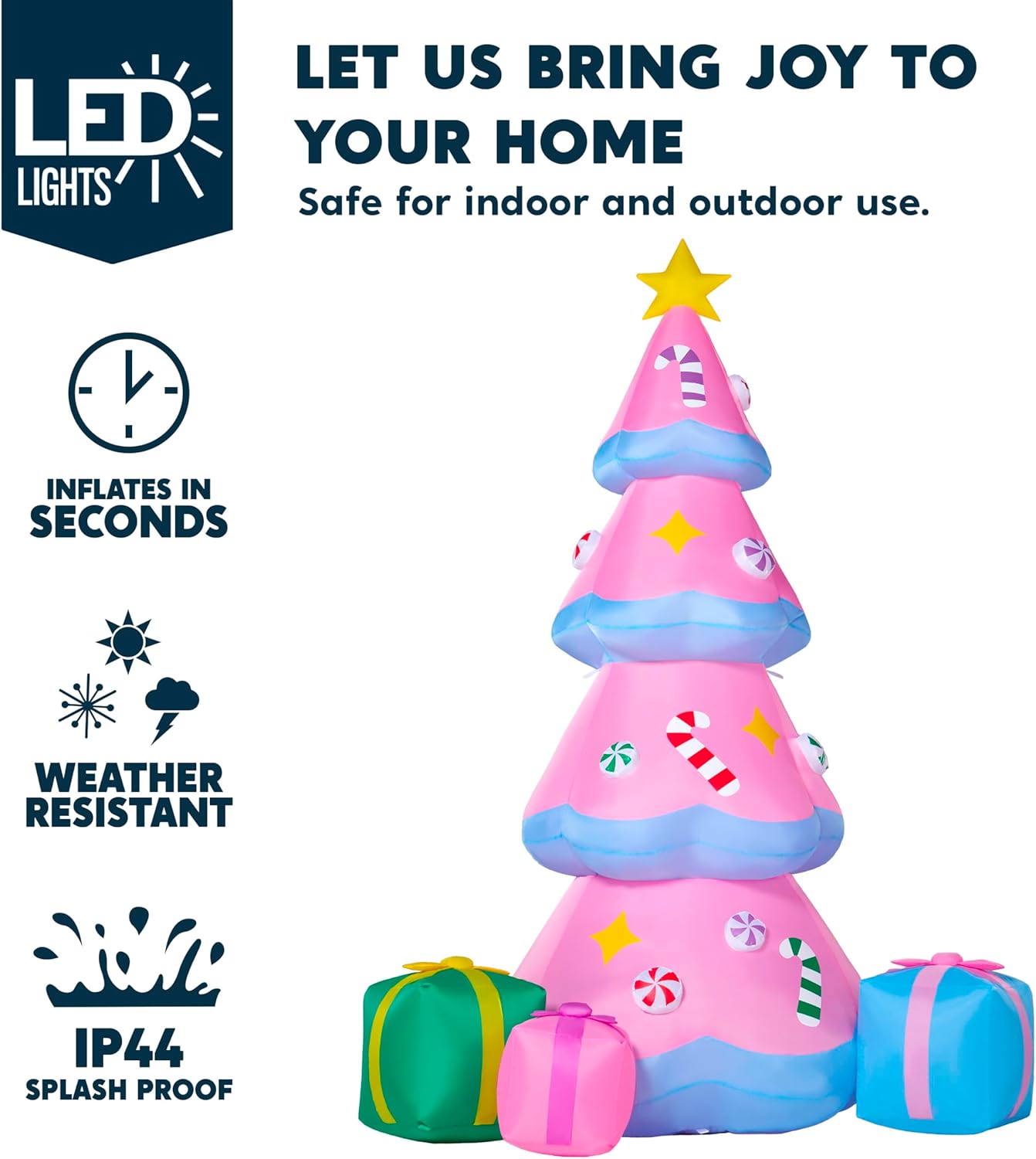 7 FT Tall Christmas Pink Tree Inflatables Outdoor Decoration w/ 3 Gift Boxes, Build-in LEDs