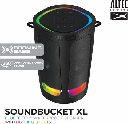 Altec Lansing Soundbucket XL - Waterdigte Bluetooth-luidspreker met aanpasbare LED-ligte, Qi-draadlose laai, 20 uur speeltyd en 30 meter reikafstand Besoek die Altec Lansing-winkel