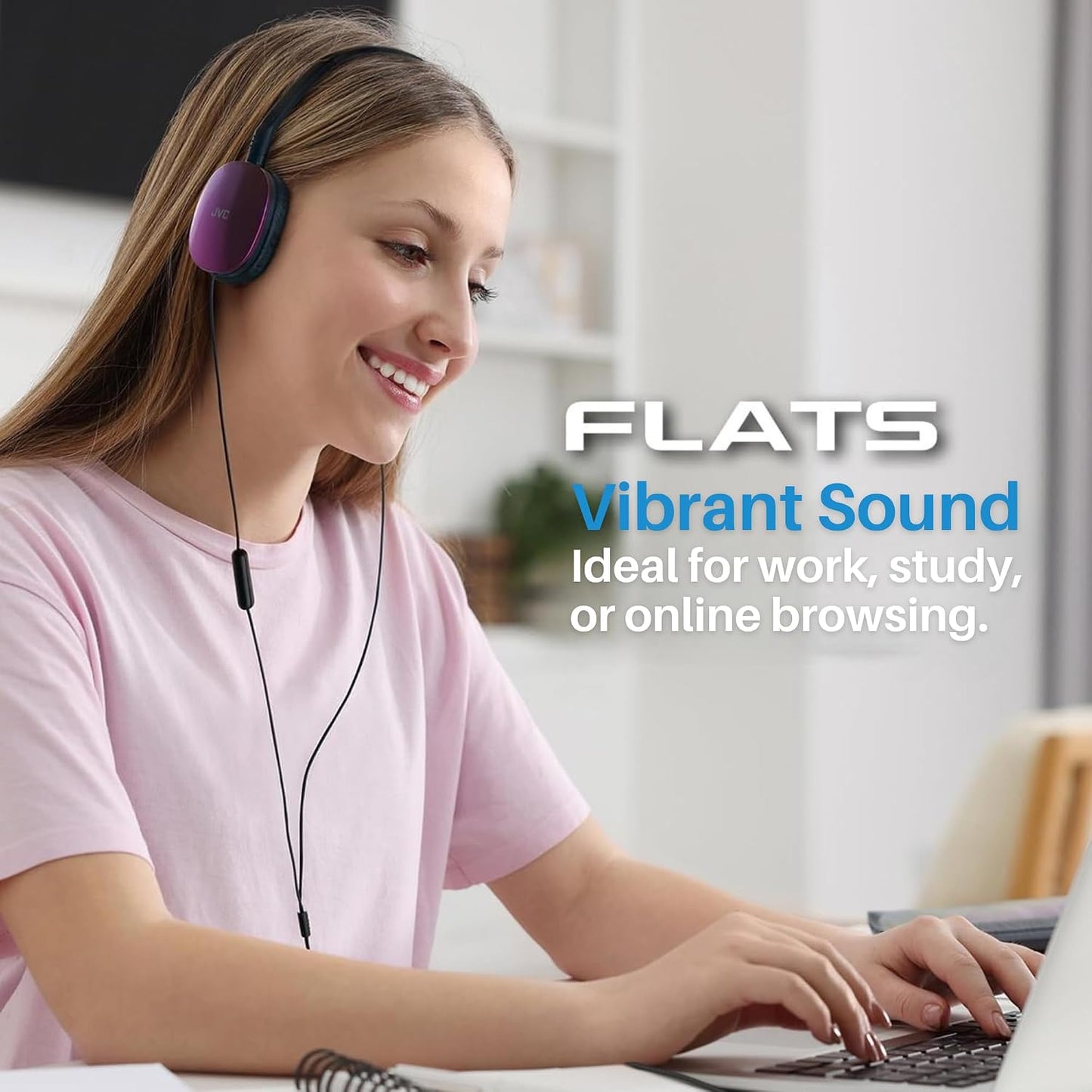 JVC Flats On-Ear Wired Headphones - Flat Foldable Design - 30mm - Violet