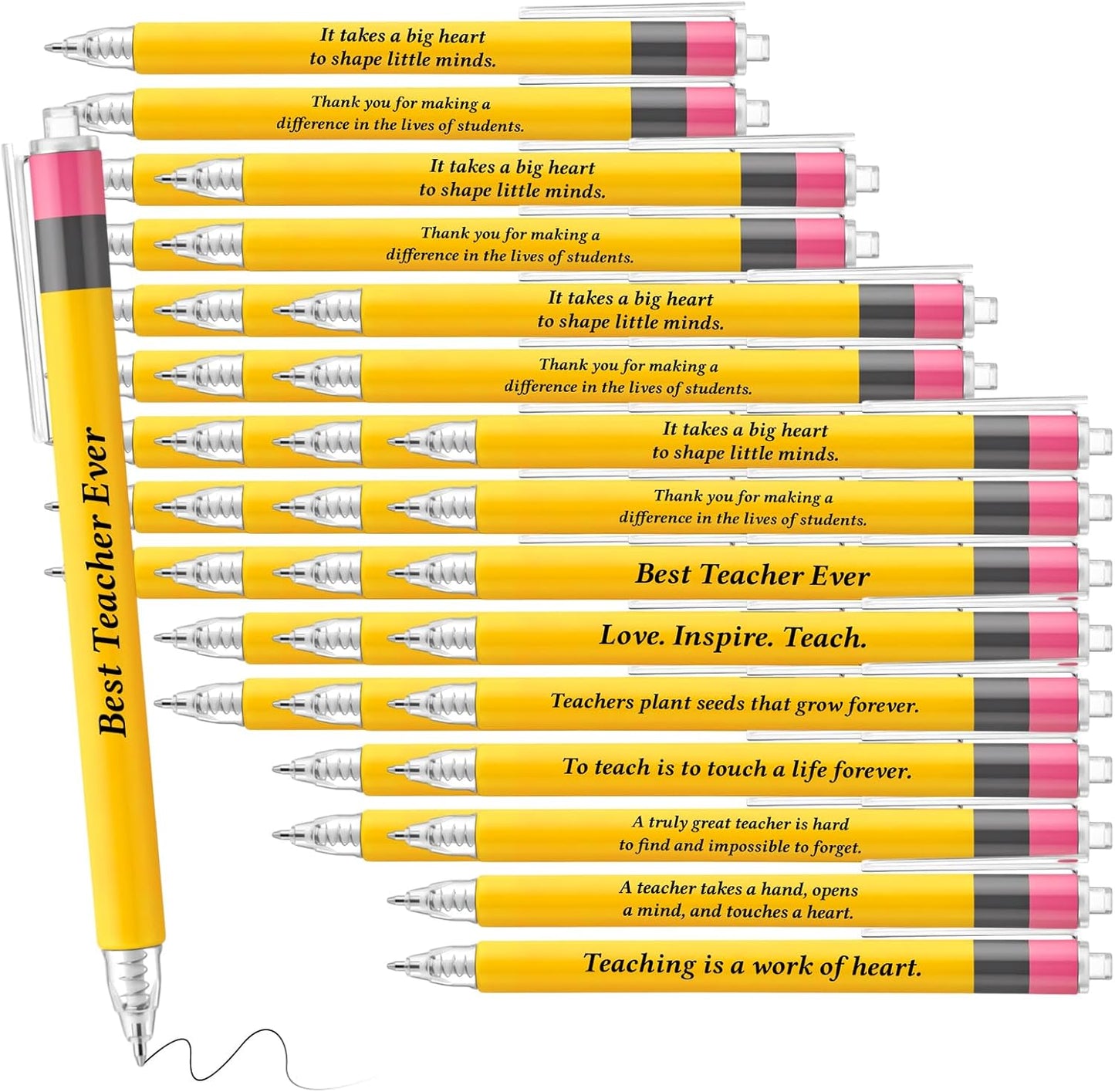 50 Pcs Back to School Teachers Pens Bulk Teacher Appreciation Gifts Inspirational Yellow Retractable Ballpoint Pens for Coworker Staff Thank You Gifts Office Writing Stationary Supplies
