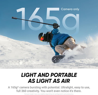 Insta360 X4 Air - Lightweight 165g 8K 360 Camera, Invisible Selfie Stick Effect, Replaceable Lenses, Shoot First & Frame Later, Built-in Wind Guard, FlowState Stabilization, AI-Powered App