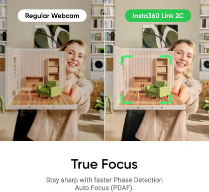 Insta360 Link 2C - 4K Webcam for PC/Mac, 1/2" Sensor, Auto Framing, HDR, AI Noise-Canceling Mic, Gesture Control for Streaming, Video Calls, Gaming, Works with Zoom, Teams, Twitch & More
