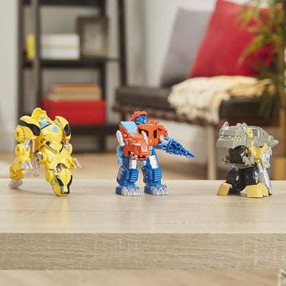 Transformers Playskool Primal 4.5-Inch Team-Up (3-Pack) w/ Optimus Prime,Bumblebee, and Grimlock Converting Dinosaur Figures, Toys