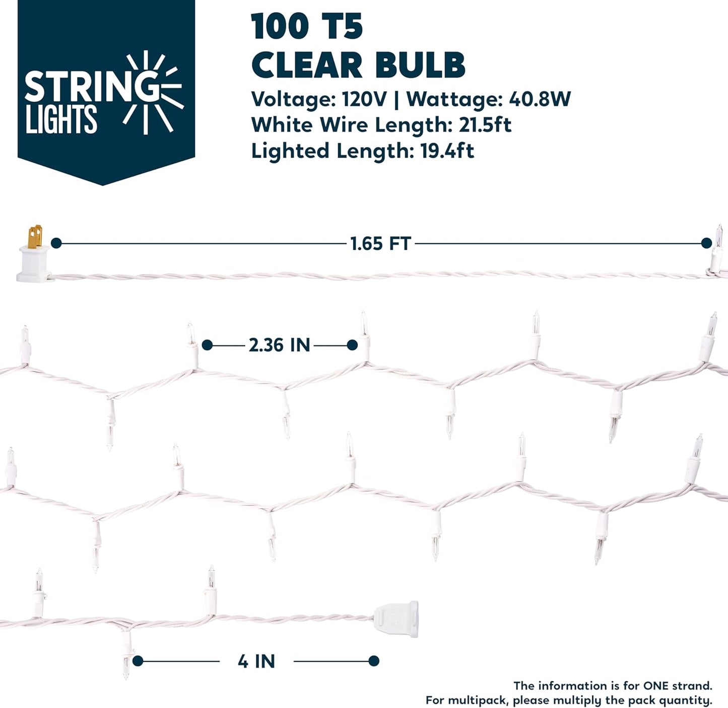 Christmas String Lights, 100CT Mini Warm Fairy Light,21.5FT Lighting Decor - White Wire