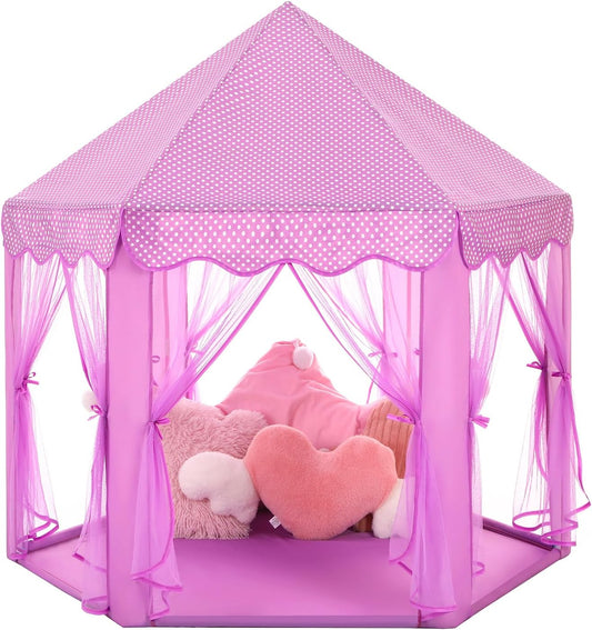 Monobeach Prinsestent Meisies Groot Speelhuis Kinders Kasteel Speel Tent met Sterligte Geskenkspeelding vir Kinders Binne- en Buitemuurse Speletjies, 55'' x 53'' (DxH) (Pers)