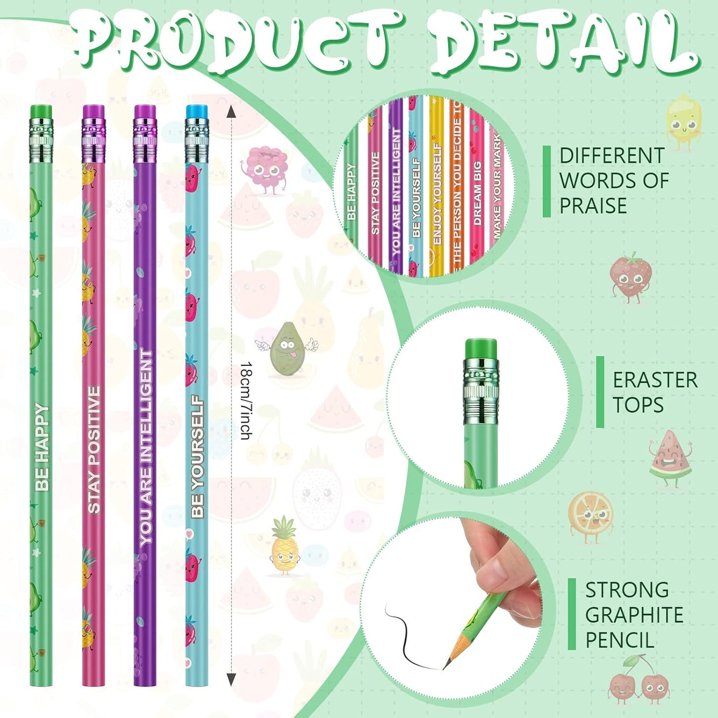 200 Pcs Scented Pencils Bulk for Kids Inspirational Cute Fun Wood Smelly Pencils with Erasers