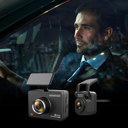 KENWOOD DRV-A510WDP Dash Cam Voorkant en Agterkant met GPS, Vol-HD Dash-kamera vir Motors, Vragmotors en RV's, Bluetooth- en WiFi-ondersteuning, Lusopname, G-sensor, Bewegingsbespeuring