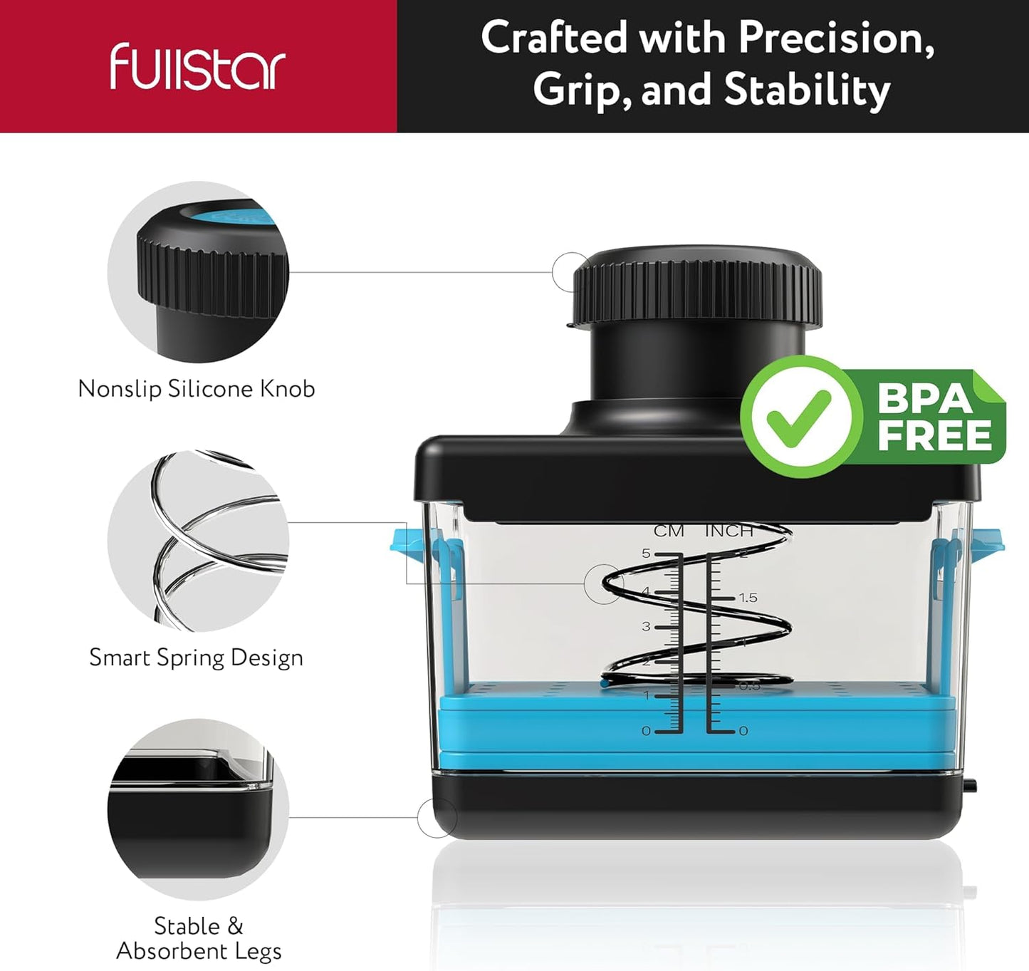 Fullstar 2-in-1 Tofu Press & Cutter, Dishwasher Safe, BPA-Free, Press Box for Extra Firm & Silken Tofu (Blue)