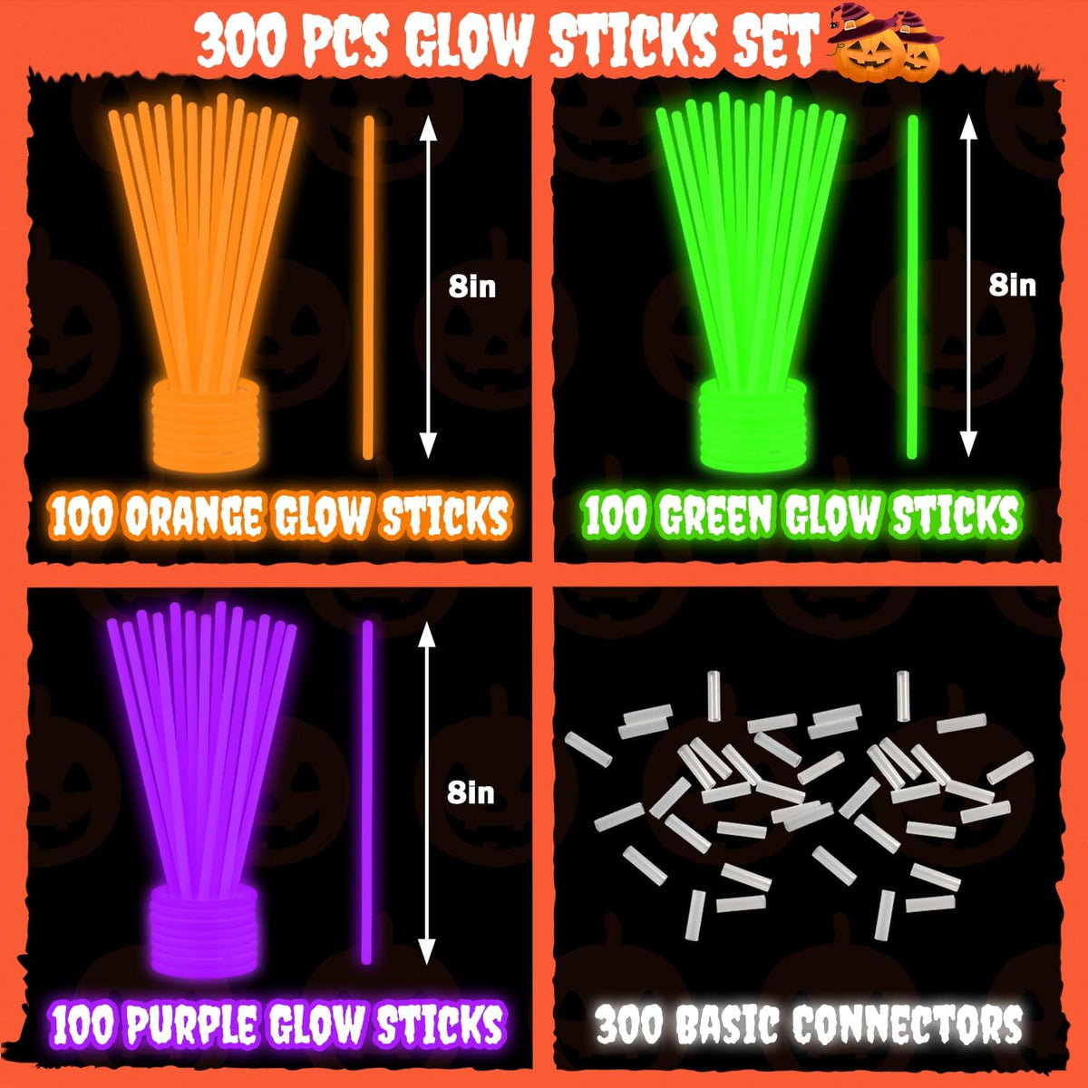 72-300 PCS Halloween Glow Sticks for Kids, Light Up Party Favors Toys Gifts