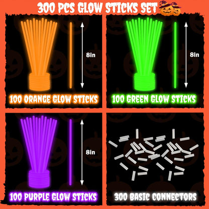 72-300 PCS Halloween Glow Sticks for Kids, Light Up Party Favors Toys Gifts