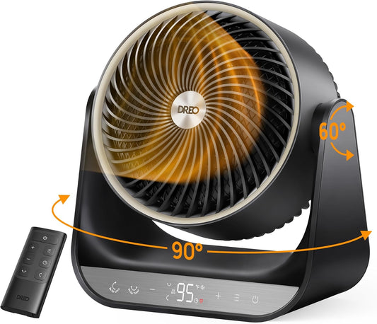Heater 714, 60° Vertical & 90° Horizontal 3D Oscillating Heating, 12 ft/s Long-Range Circulator, 3 Heat & 3 Fan Settings, for Indoor - Black