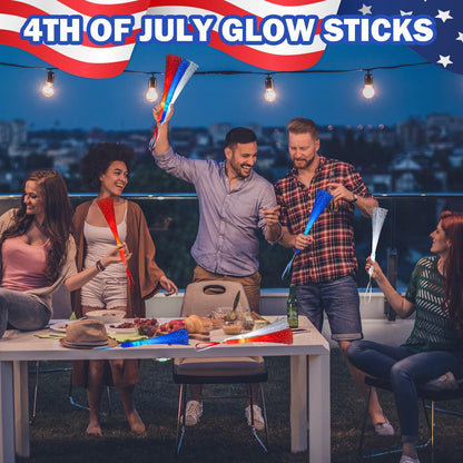 Bulk Party Favors Supplies for Kids-48 Pack, 250th Anniversary Accessories Red White Blue Glow Sticks, Patriotic Light Up Toys Games Decorations