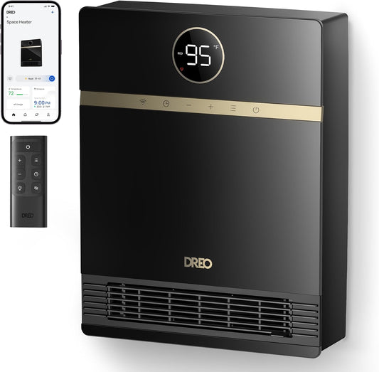 Slim Muurverwarmer, IP24 Elektriese PTC vir Binnegebruik, 30° Ossillasie, Verstelbare Termostaat, Afstandsbediening, Werk met Alexa, 24H Tydhouer, Maklik om te Monteer - Swart