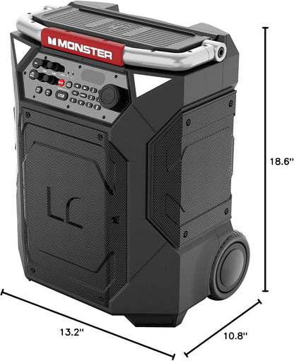Monster Rockin’ Roller 360 Indoor/Outdoor Portable Bluetooth Speaker | Up to 240W of 360 Degree Sound & Up to 100 Hours of Playtime | Includes Microphone