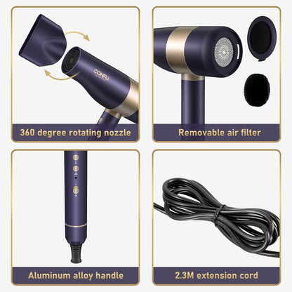 Haardroër, CONFU Blaser met Diffuser Negatiewe Ioniese Haardroër, 110000 RPM Hoë Professionele Haardroër vir Vinnige Droog, Lae Geraas Termobestuur Haardroër