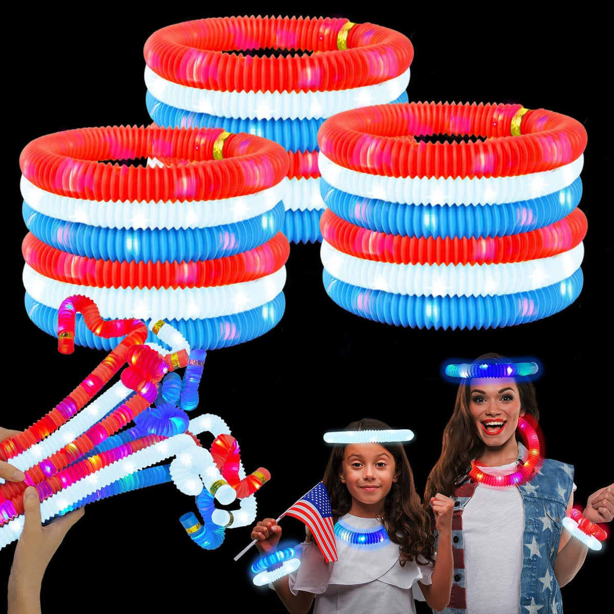 36 PCS Bulk Patriotic Party Favors - Glow Sticks Pop Tubes Toys for Kids