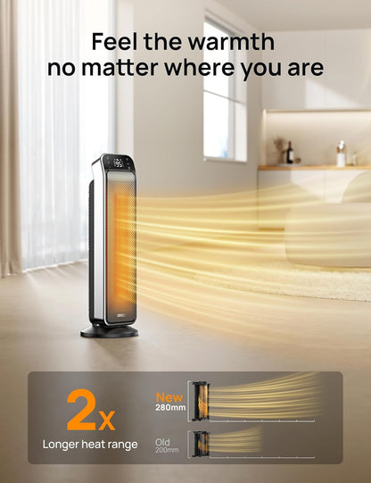 Verwarmer vir Binnenshuis, 25" 11.5vt/s Vinnige Draagbare Verwarmer met Afstandbeheer en Termostaat, 3 Modes vir Binnenshuise Gebruik Groot Vertrek - Silwer