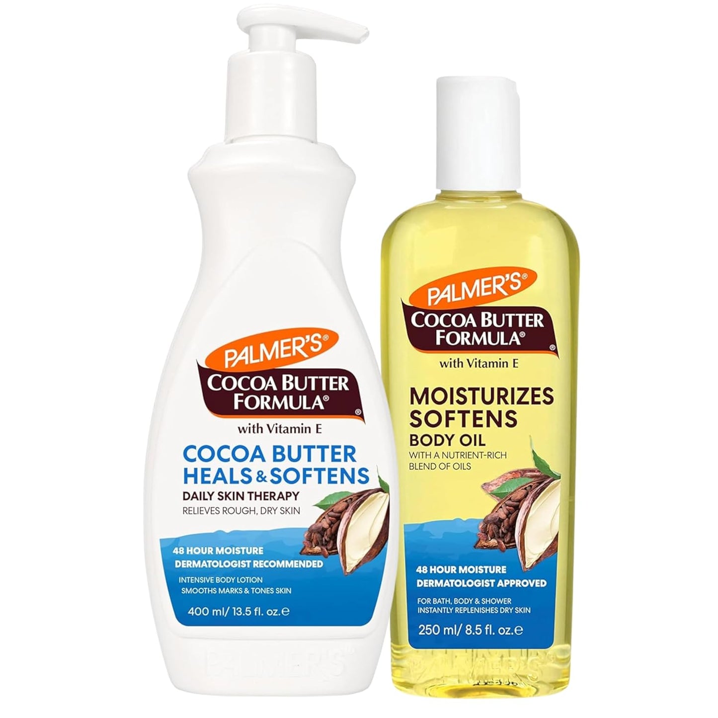Palmer's Cocoa Butter Body Oil + Body Lotion, Value Skin Care Bundle for Dry Skin, Provides 48 HR Moisture to Dry, Rough Skin
