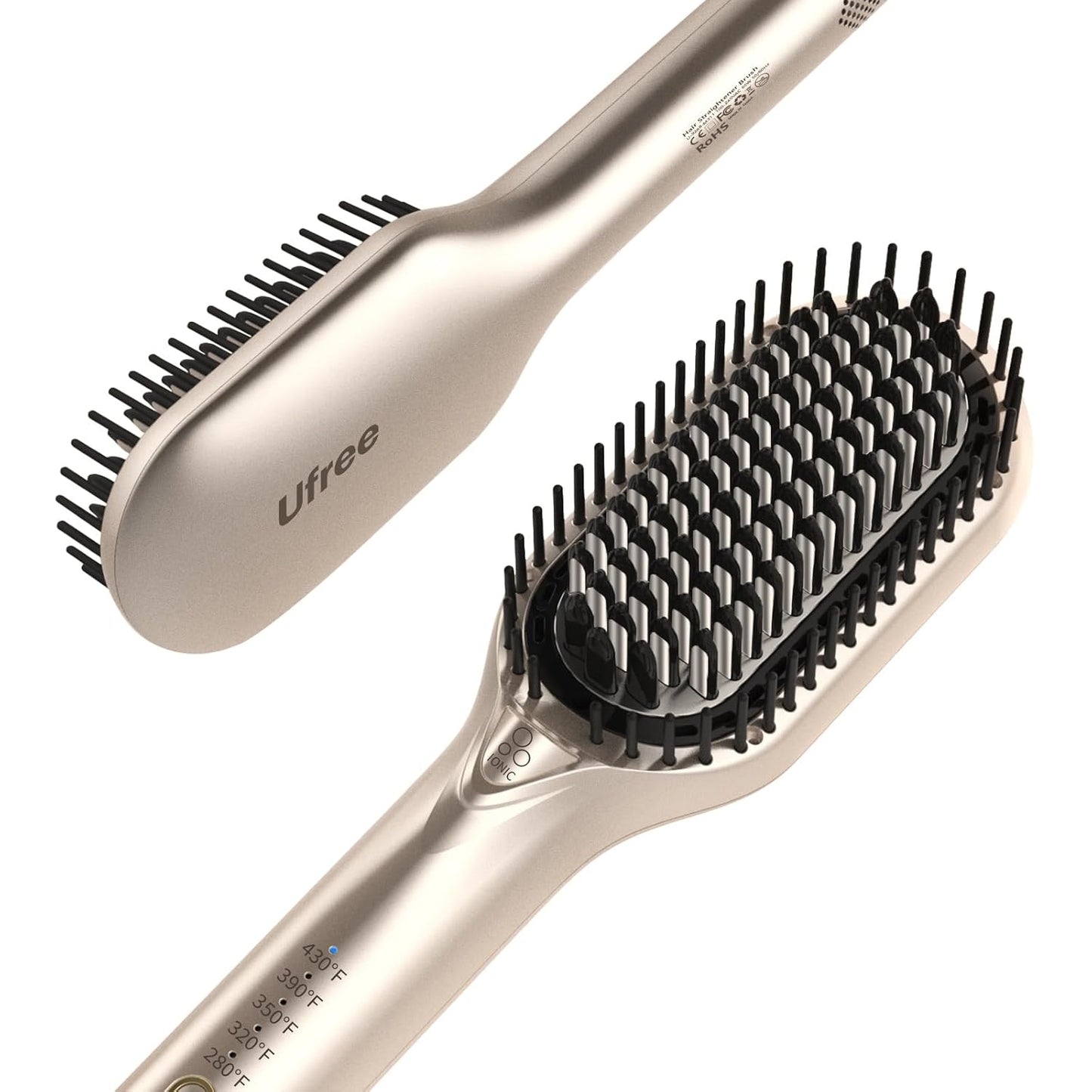 Upgraded Hair Straightener Brush, 5 Temps Straightening Brush with Ionic Tech, Cool Air System, Dense Bristles, Dual Voltage, Ceramic Hot Comb for Thick Curly Hair, Women Gifts