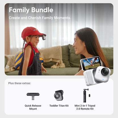 Insta360 GO Ultra Family Bundle - Small 4K Vlogging Camera, Hands-Free, POV Cam, 1/1.28" Sensor, 53g Lightweight, 156° FOV, 200 Min Battery Life, Magnetic Wearable Action Camera for Sports, Vlog