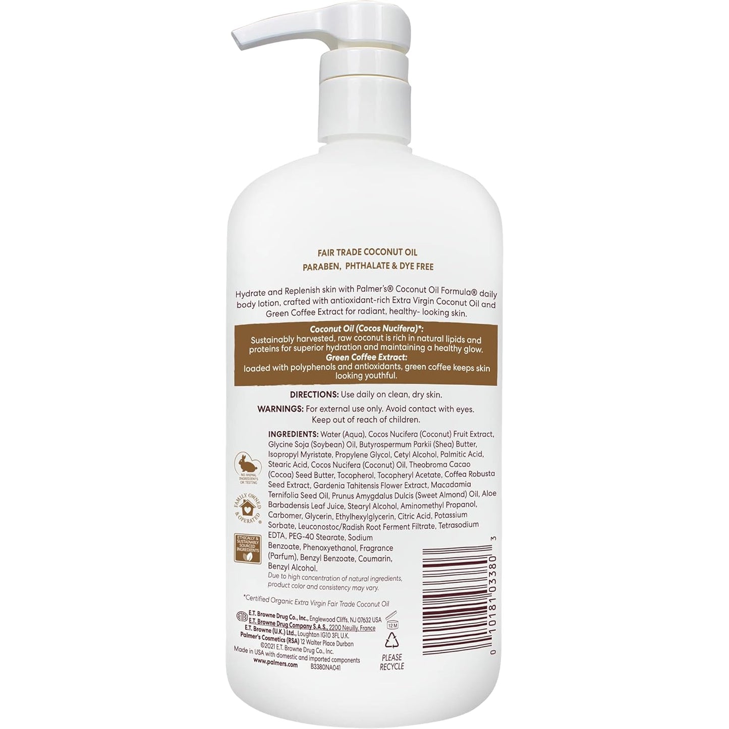 Palmer's Coconut Oil Formula Body Lotion for Dry Skin, Hand & Body Moisturizer w/ Green Coffee Extract & Vitamin E, Value Size Pump Bottle - 33.8 Fl Oz (Pack of 1)