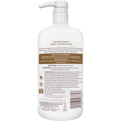 Palmer's Coconut Oil Formula Body Lotion for Dry Skin, Hand & Body Moisturizer w/ Green Coffee Extract & Vitamin E, Value Size Pump Bottle - 33.8 Fl Oz (Pack of 1)
