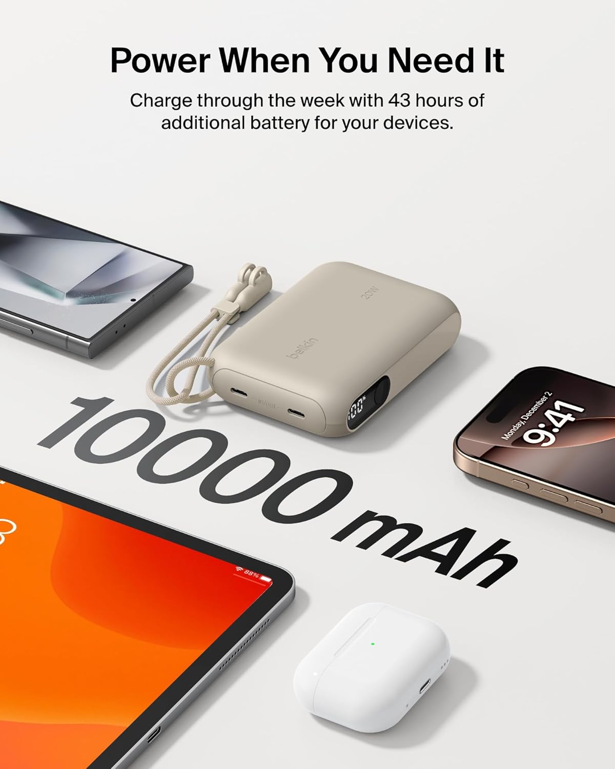 Portable Charger Slim 10,000mAh USB-C Power Bank - (Sand)
