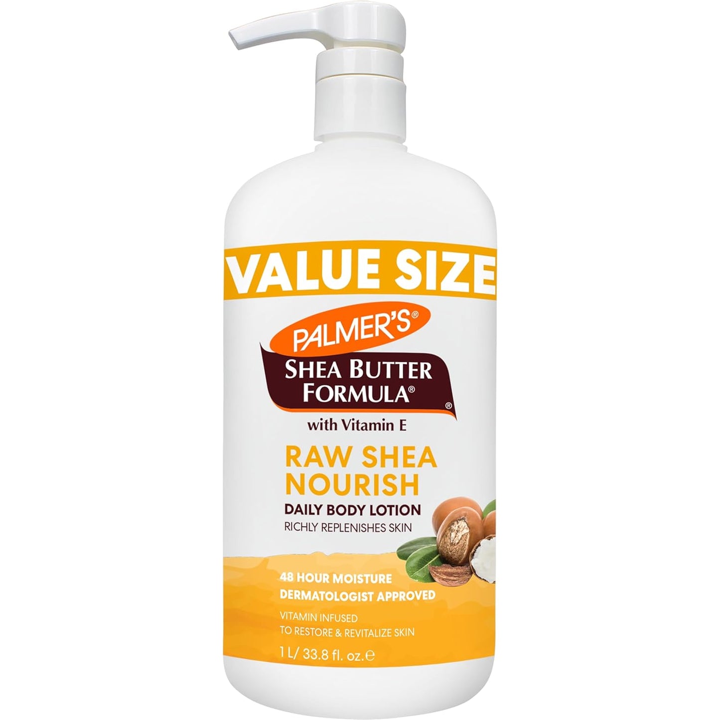Palmer's Shea Formula Raw Shea Body Lotion for Dry Skin, Hand & Body Moisturizer, Value Size Pump Bottle, 33.8 oz (Pack of 1)