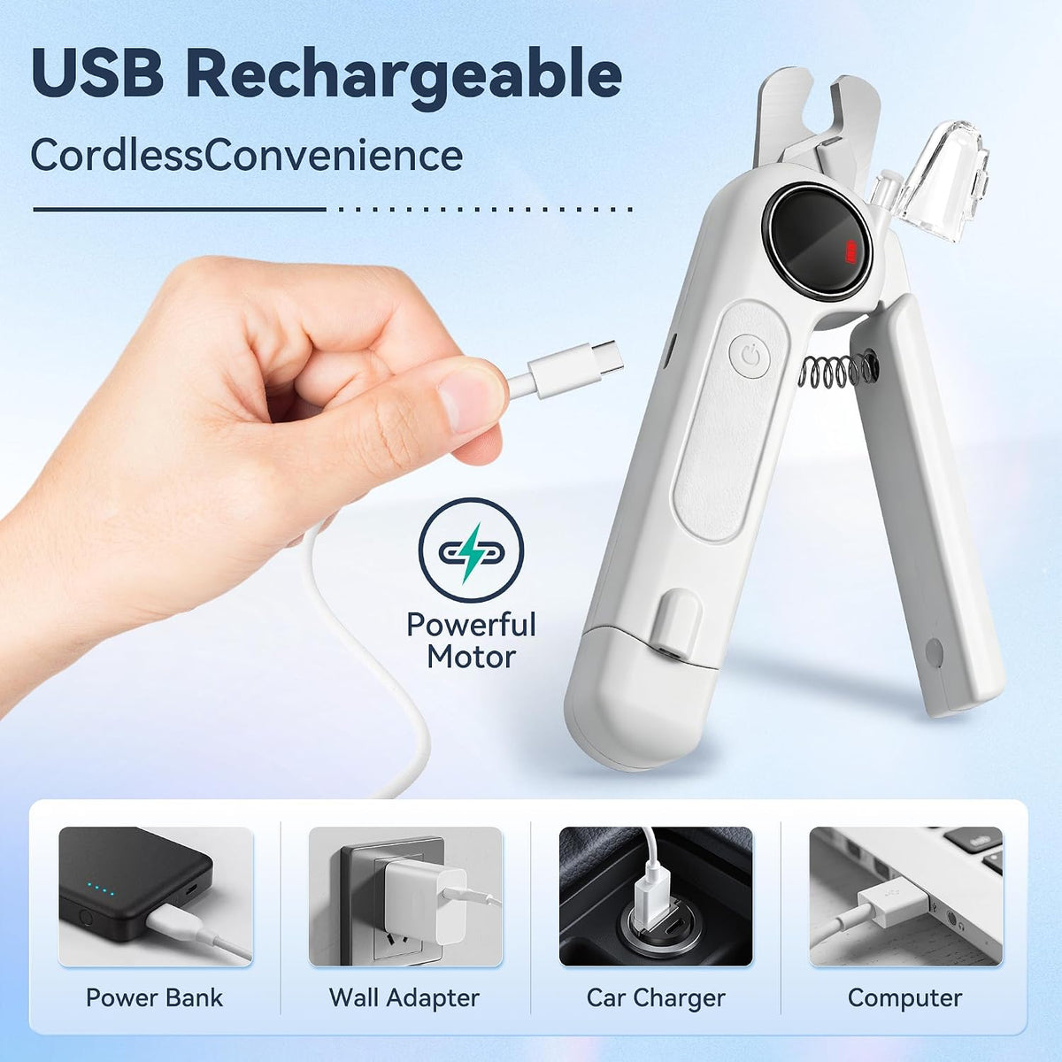 2-in-1 Quiet Electric Pet Nail Clipper Grinder w/ Light for Dogs Cats Dual LED Lights,3-Speed Grinder,Nail Clipping Splash Guard,Type-C Rechargeable - (White)