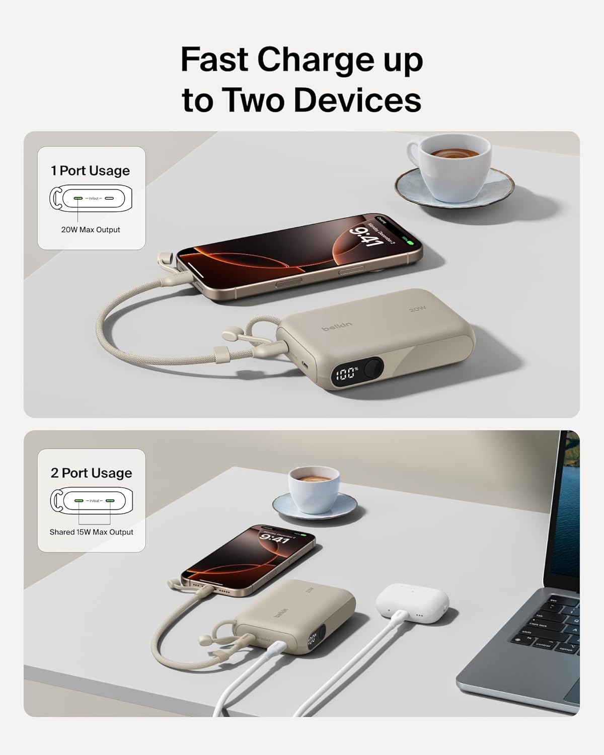 Portable Charger Slim 10,000mAh USB-C Power Bank - (Sand)