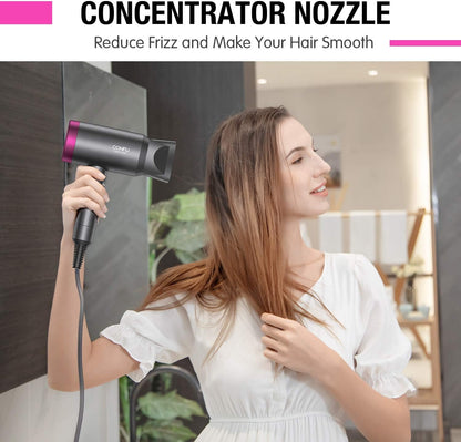 CONFU Ioon Haardroër 1600W, Draagbare Liggewig Vinnig Droog Negatiewe Ioon Haardroër, 3 Hitte-instellings & Oneindige Spoed, met Verspreider en Konsentreerderstuk vir Tuis & Reis