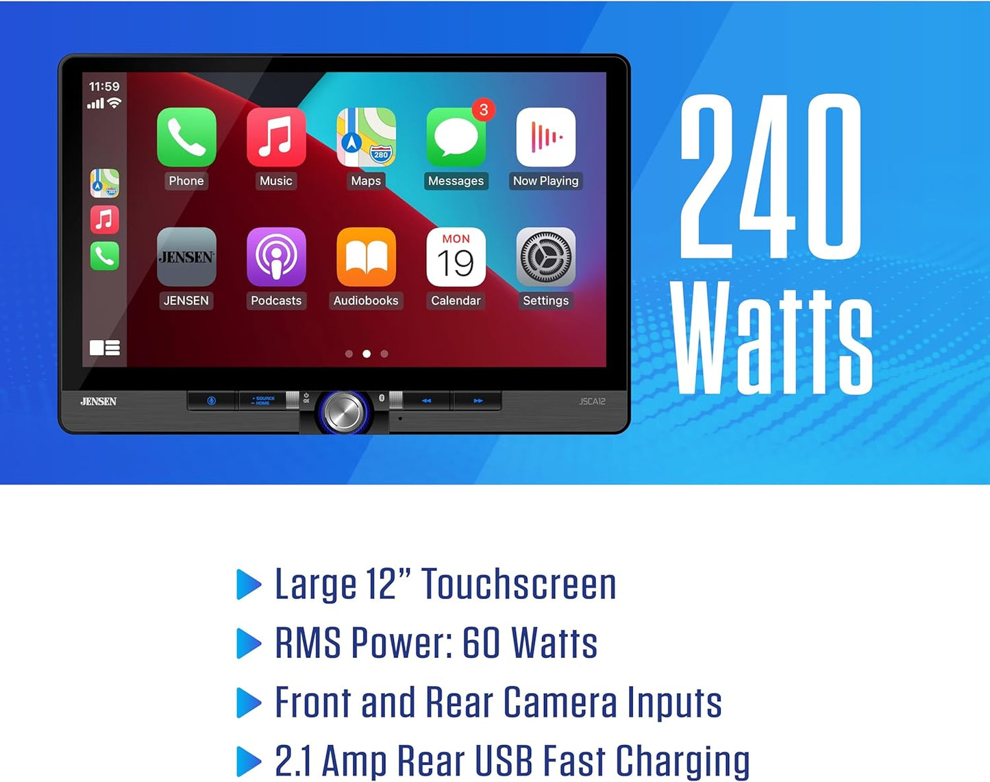 Single / Double DIN 11.6" Apple CarPlay Android Auto Wired or Wireless Car Stereo SiriusXM Ready Bluetooth | Front & Rear Camera Inputs