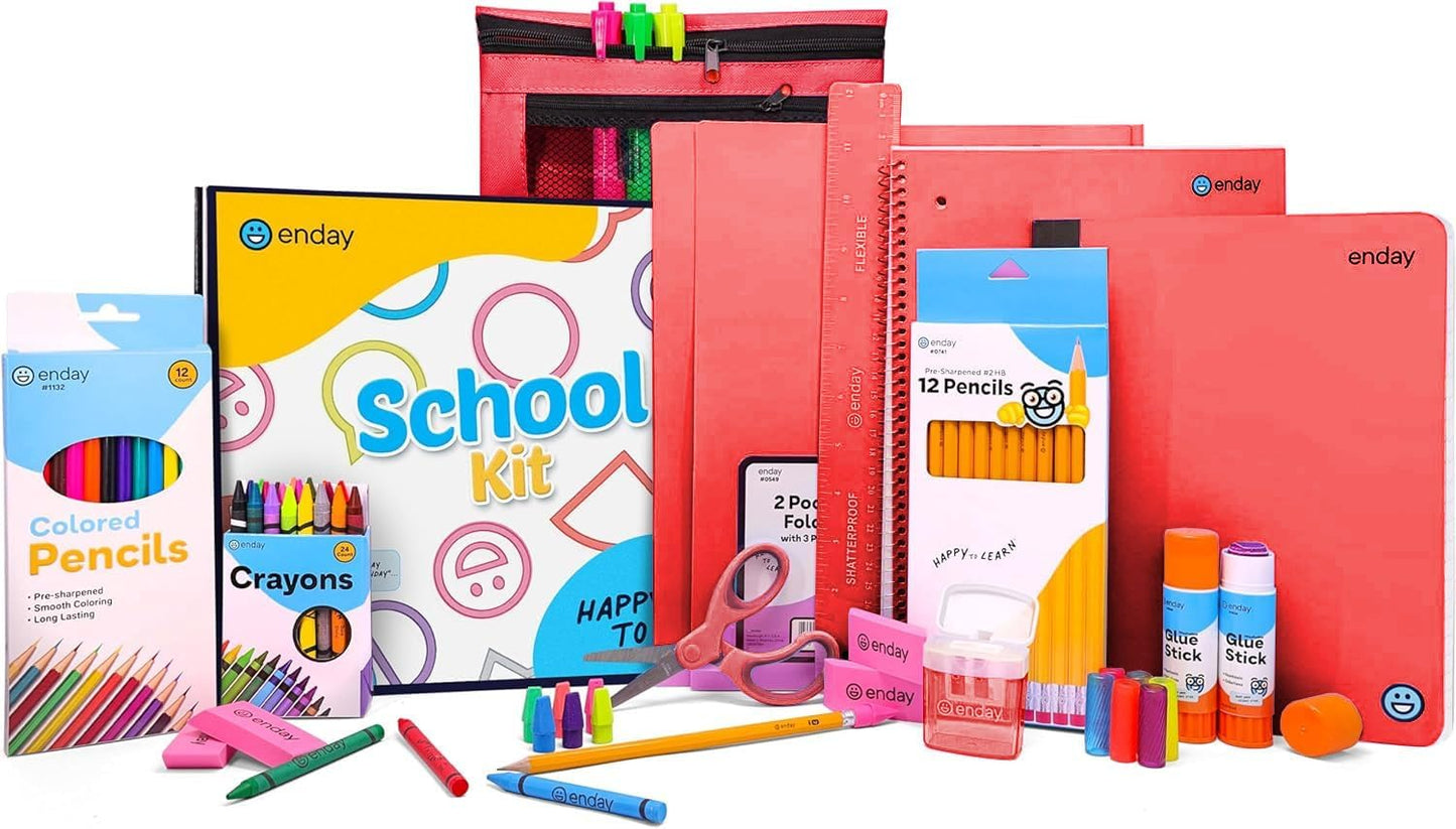 Back to School Supplies for Kids, Red School Supply Box Premium Quality Kids School Supplies Kit, Kindergarten School Supplies for Girls and Boys, 78 Piece Set
