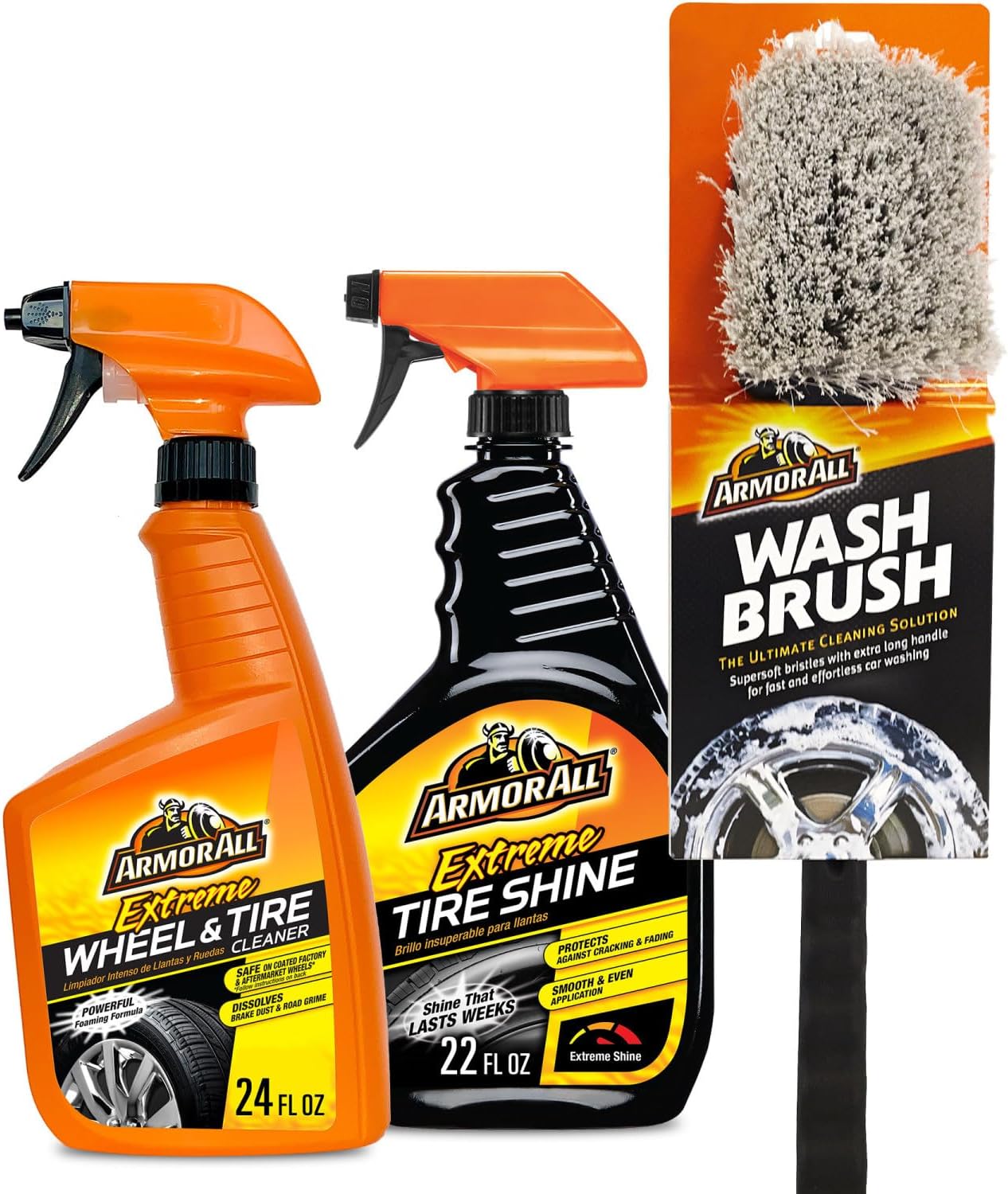 Armor All Heavy Duty Motorbandskoonmaker en Bandglansstel – Ekstreme Bandglanssproei en Wasborsel – 3ST