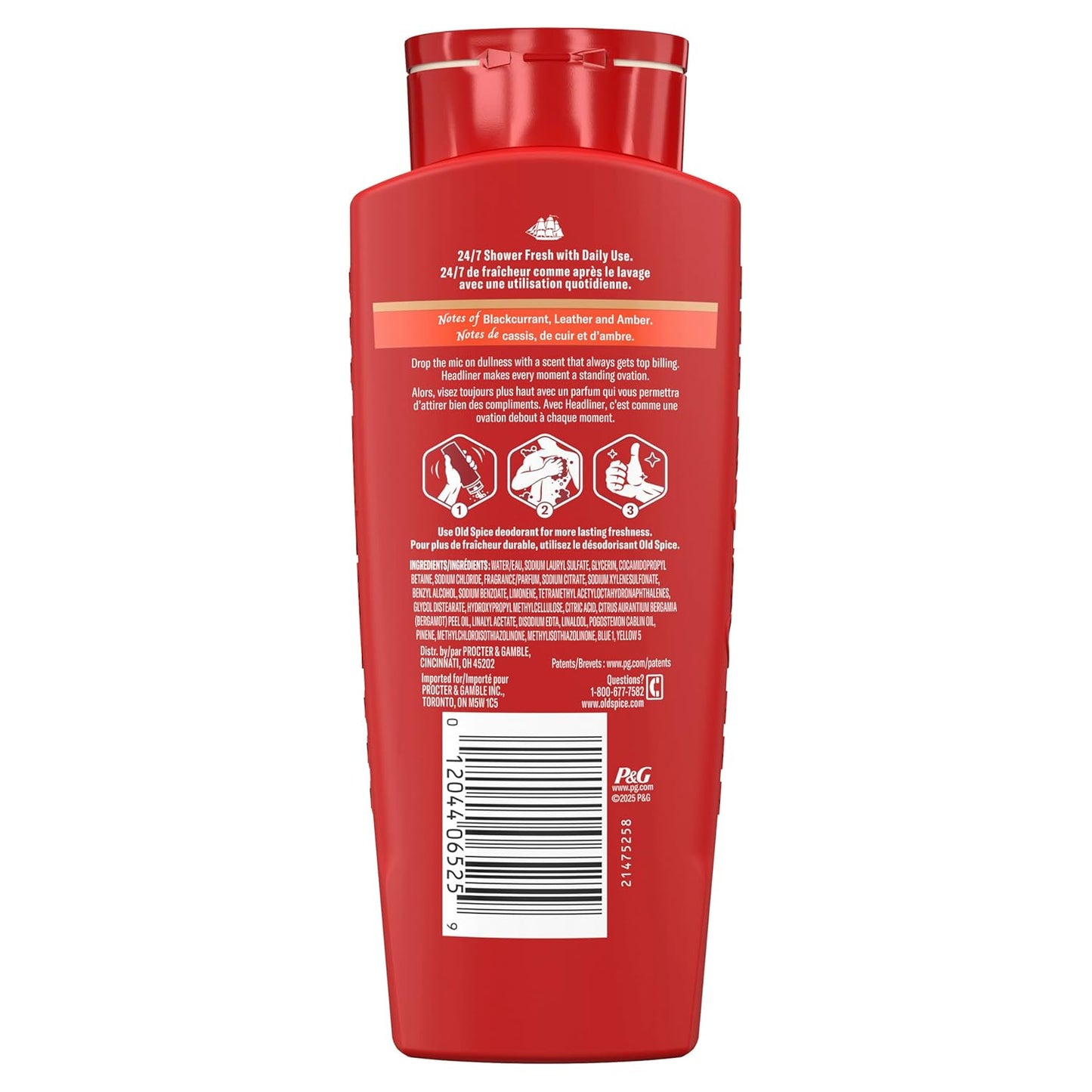 Old Spice Body Wash for Men, 24/7 Shower Fresh & Clean with Daily Use, Lasting Signature Scent - Headliner w/ Vivid Amber Scent (Pack of 2)