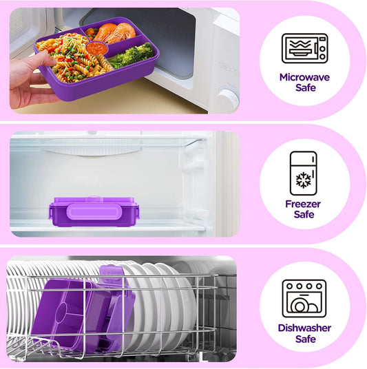 Broodblikkie vir Kinders, Bento Box - Lekvry, 4 Kompartemente, Koshouers met Eetgerei - Pers