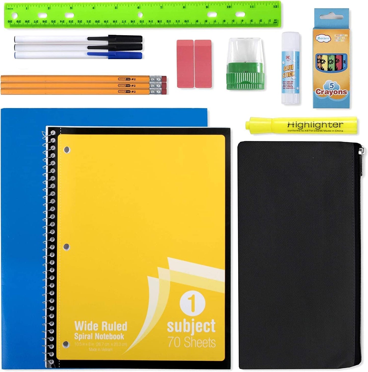 Bundle 17" Black  Backpack w/ School Supplies - 20 Pcs Back to School Supplies