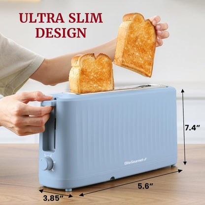 Gourmet Slim Broodrooster met Twee Langgleuwe, Koel-om-aan-te-Raak, 6 Bruiningsgrade, Ekstra Wye 3.8 cm Gleuf vir Vakmansbrood, Bagels, Wafels en Engelse Muffins - Oseaanblou