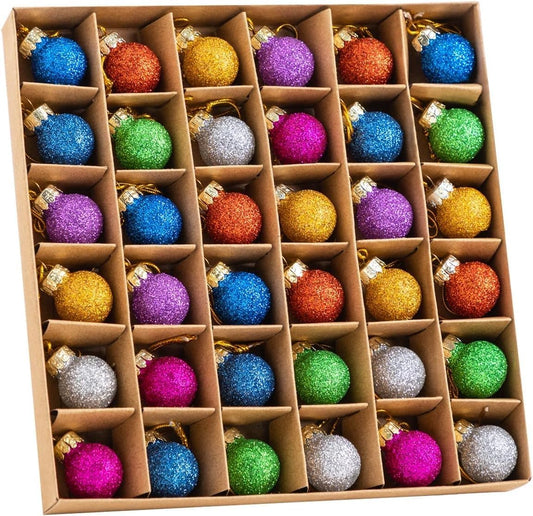 36 Stuks Kersfees Mini Glitters Glasballetjies Ornaments 1" Veelkleurige Hangbalversiering en Vakansieversierings - Glitters