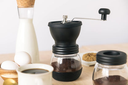 Mixpresso Handkoffiemeul, Speserymeul Handmatig, Glasflesse, Keramiekmaalskyf, Verstelbare Maal, Maklik om Skoon te Maak, Draagbare Kompakte Ontwerp, 3-stuk Stel, Vlekvrye Staal