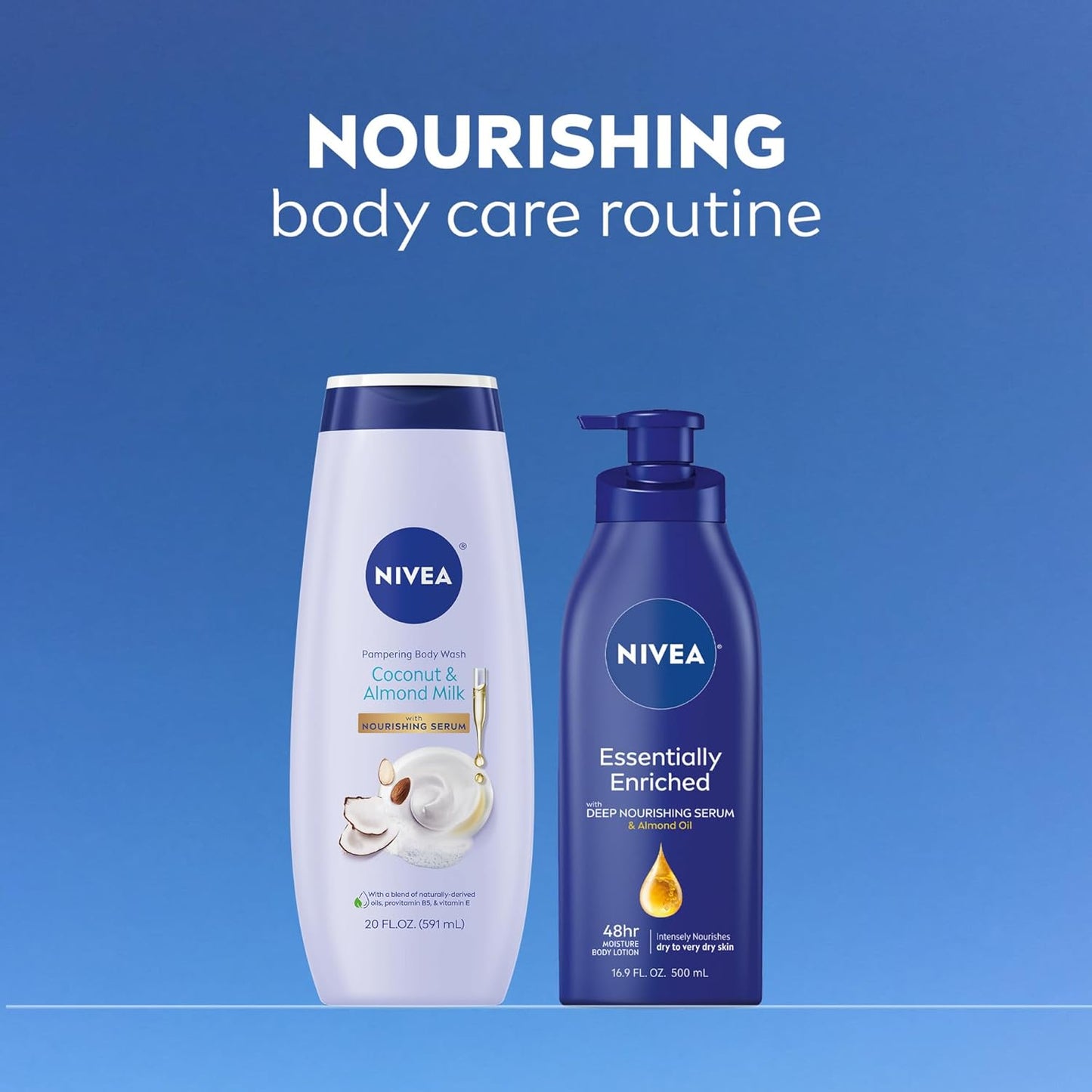 NIVEA Pampering Coconut and Almond Milk Body Wash with Nourishing Serum, Moisturizing Body Wash - 20 Fl Oz - (3 Bottles)