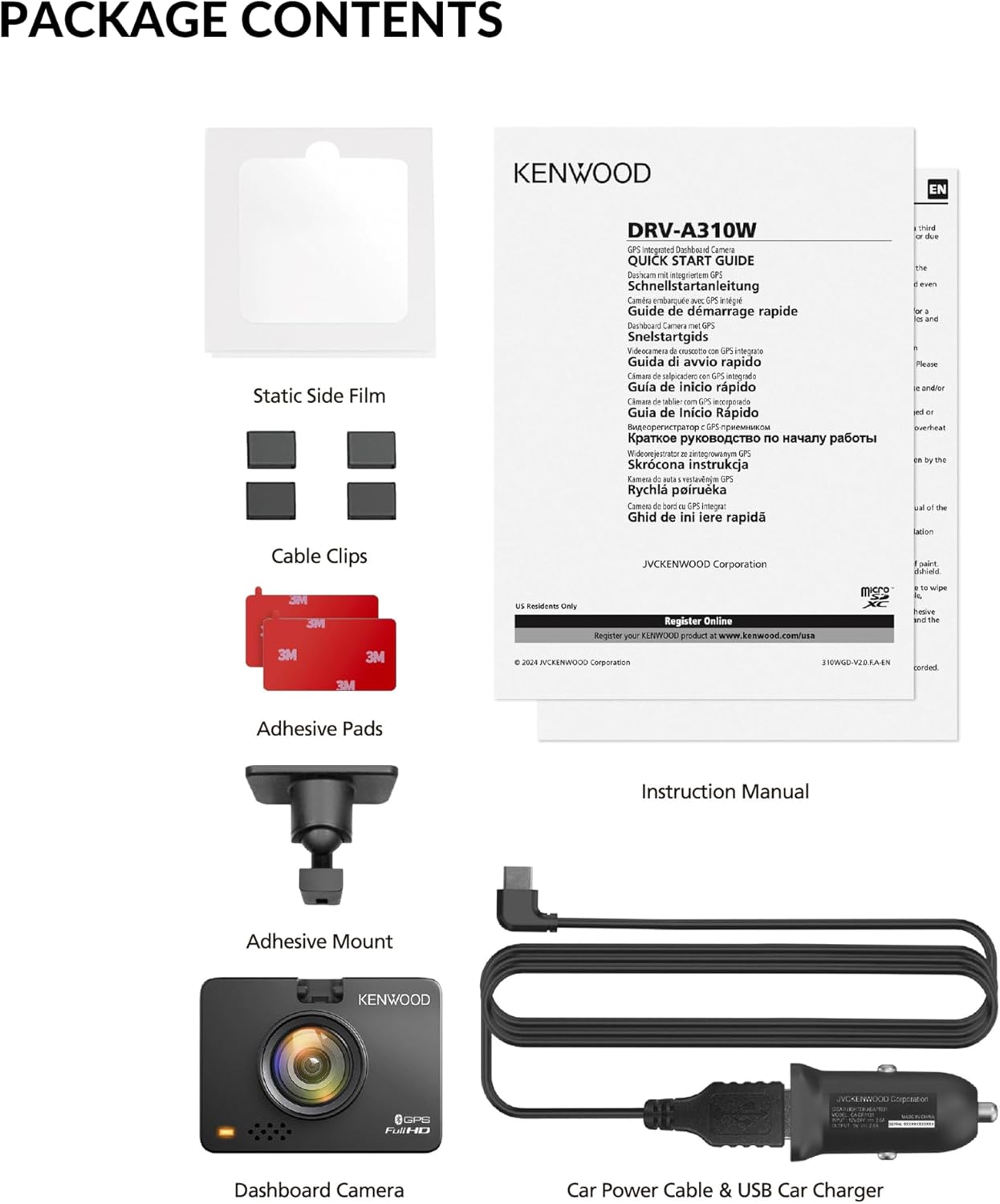 KENWOOD DRV-A310W GPS-paneelkamera, Volle HD-paneelkamera, WDR/HDR-motorkamera met Bluetooth- & Wi-Fi-verbinding, G-sensor, botsingsopsporing, opsionele agterkamera-ondersteuning