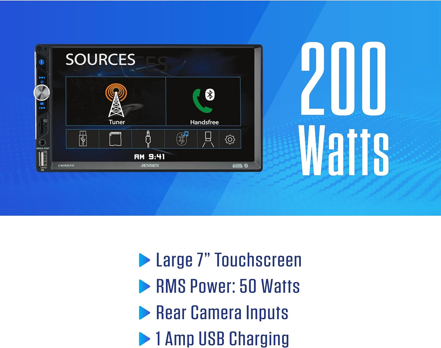 CMR270 7-inch LED Digital Media Touch Screen Double DIN Car Stereo Radio, Backup Camera Input  Bluetooth - No CD/DVD