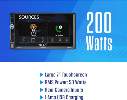 CMR270 7-inch LED Digital Media Touch Screen Double DIN Car Stereo Radio, Backup Camera Input  Bluetooth - No CD/DVD