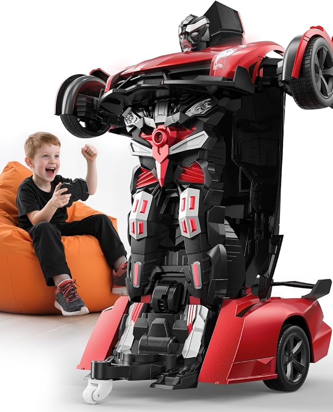 V992 Transform Remote Control Robot RC Cars 2-in-1 Robot Toy Car with Sound & Light,Gesture Sensing,Automatic Deformation (Red)
