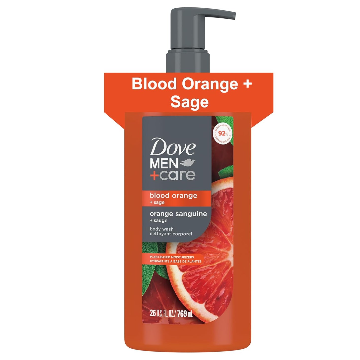 DOVE MEN CARE Body Wash with Plant-Based Cleansers and Moisturizers (26 fl oz) - Bood Orange +Sage (2PK)