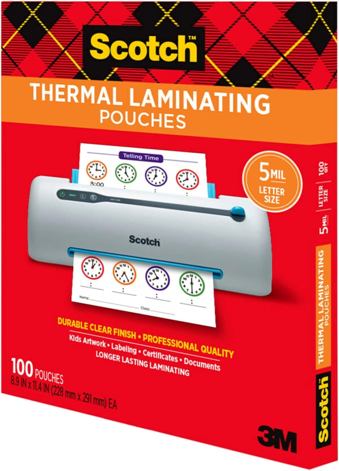 Scotch Thermal Laminating Pouches, 100CT, Clear, 5 mil Office or School Supplies, Fits Letter Size 8.9x11.4 in Paper
