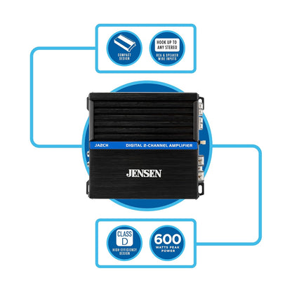 JA-Series JA2CH Class-D High Performance Bridgeable 2-Channel Car Audio Amplifier 600 Watts Peak Power Efficient Compact Design